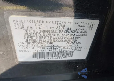 2021 Nissan Kicks Sv Xtronic Cvt z USA, uszkodzony, nr VIN 3N1CP5CV3ML513090